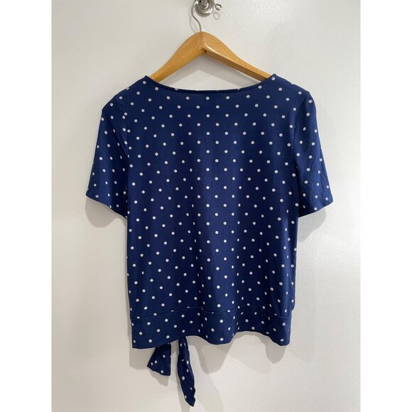 Talbots  Navy Polka Dot T-Shirt Blouse Womens M Petite Short Sleeve Stretch - Picture 2 of 7